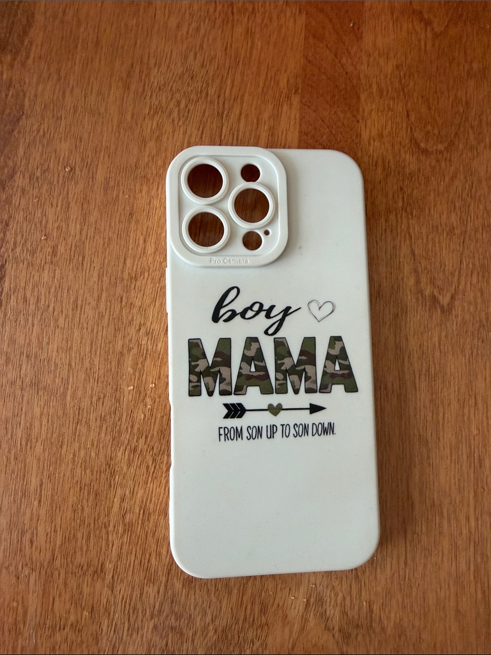 White 'Boy Mama' Phone Case with Camouflage Accent iPhone 16 pro max